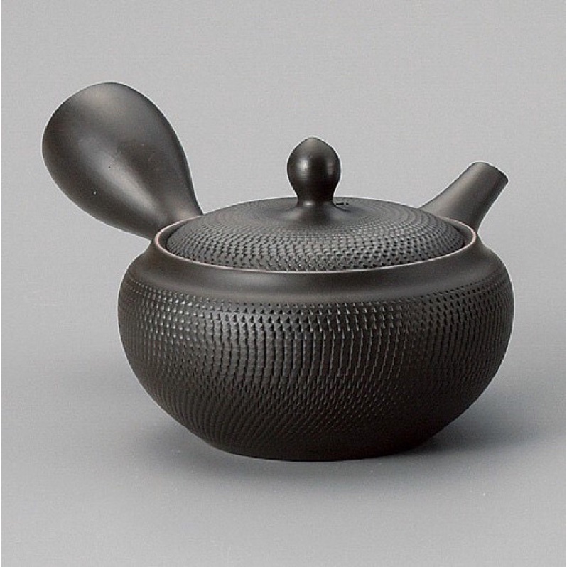 日本常滑燒玉光作手把陶瓷茶壺急須壺黑色雕紋款