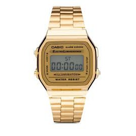CASIO卡西歐金色復刻版復古潮流金錶方型數位電子錶中性男女可戴(A-168WG - 9 W)