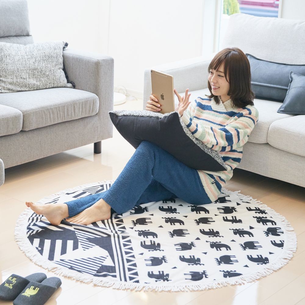 【現貨】日本直送 日本製 北歐 Moz 麋鹿圓形地毯 | 淺藍 深藍 兩款可選 地墊 艾樂屋