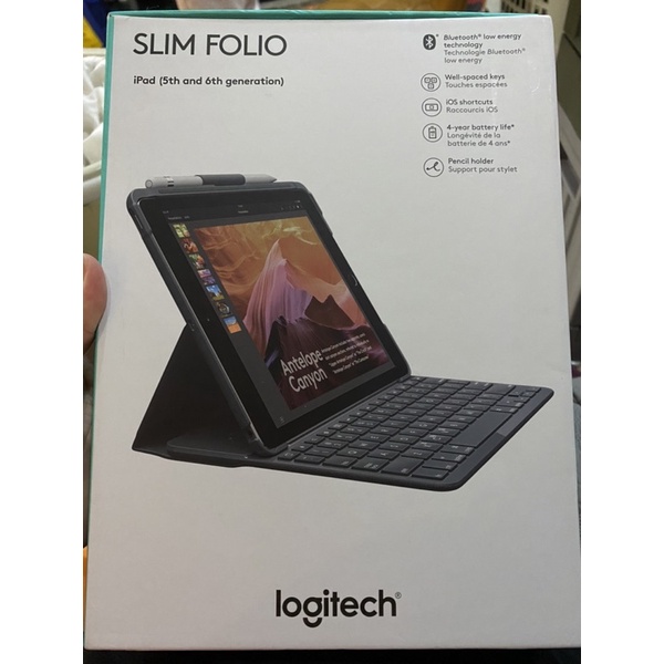 Logitech Slim Folio 保護殼附整合式藍牙鍵盤 (適用於 iPad 第 5,6代) - 灰色