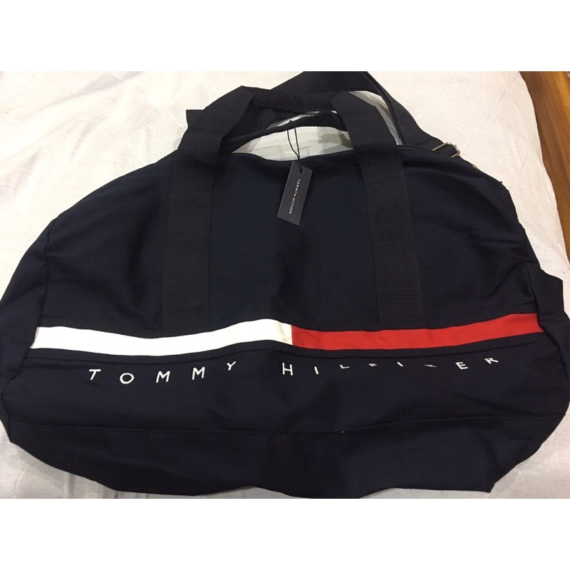 TOMMY HILFIGER 全新正品 帆布素色中型旅行袋(經典配色提袋)