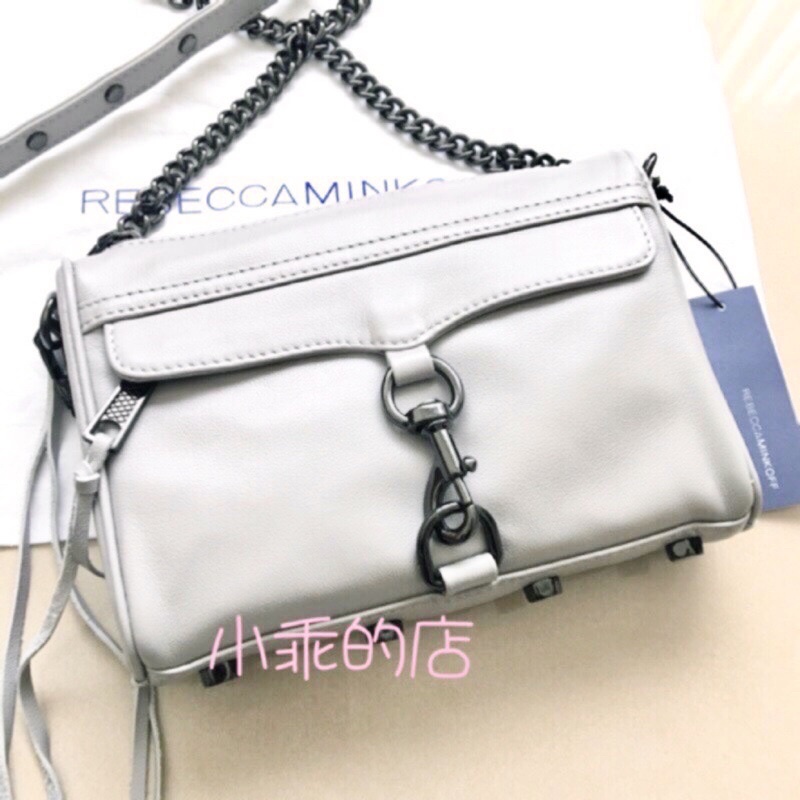 免運！真品美國Rebecca Minkoff mini mac奶油灰鐵灰鍊/槍鍊肩揹側揹包 最新款內裏 附專櫃紙袋