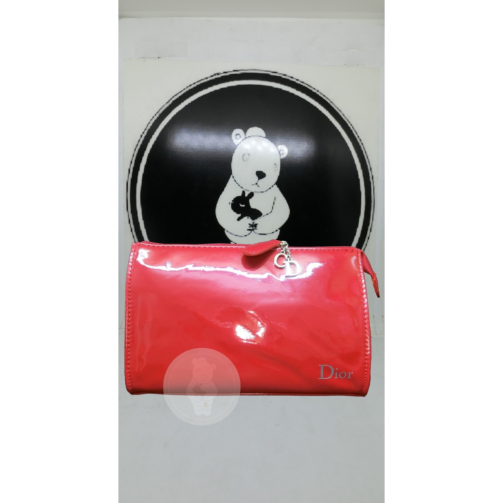 《清倉_小瑕疵》㊣ CD Dior 迪奧 紅色亮面化妝包 手拿包 收納包  ◇三寶◆