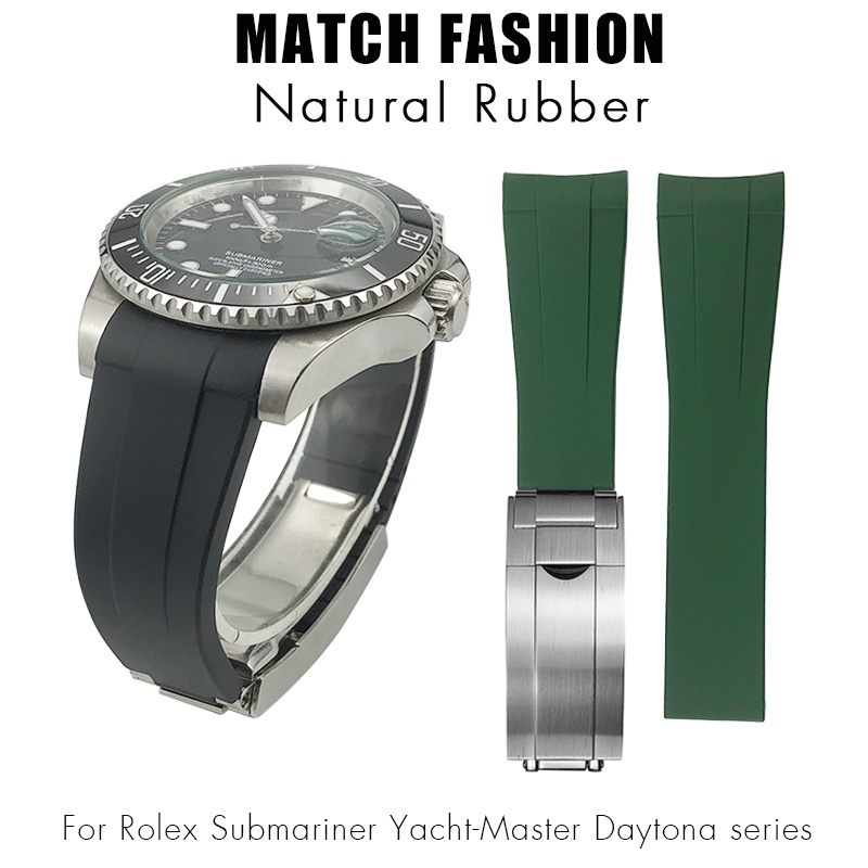 20 毫米彎曲末端橡膠錶帶適用於勞力士 GMT Daytona Submariner 防水替換錶帶金屬扣帶 LOG