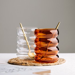 日式瓦楞玻璃耐熱玻璃杯咖啡奶茶分離器杯