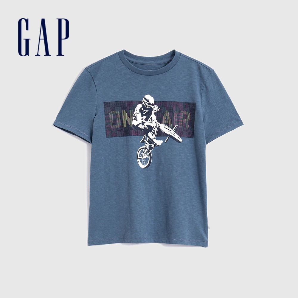 Gap 男童裝 立體印花短袖T恤-藍色(825601)