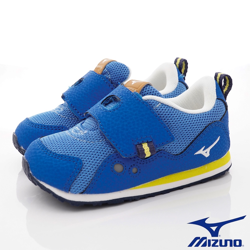 MIZUNO美津濃&gt;&lt;大絆帶易穿脫學步童鞋款193227藍白黃(寶寶段)13/16cm(零碼)