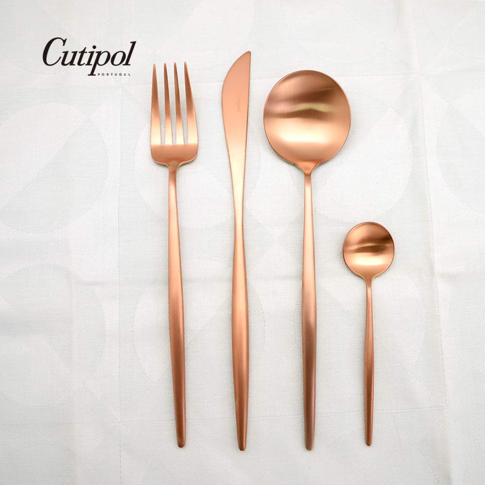 【Cutipol】MOON系列-霧銅不銹鋼-主餐四件組(主餐刀叉匙+咖啡匙) 葡萄牙手工餐具