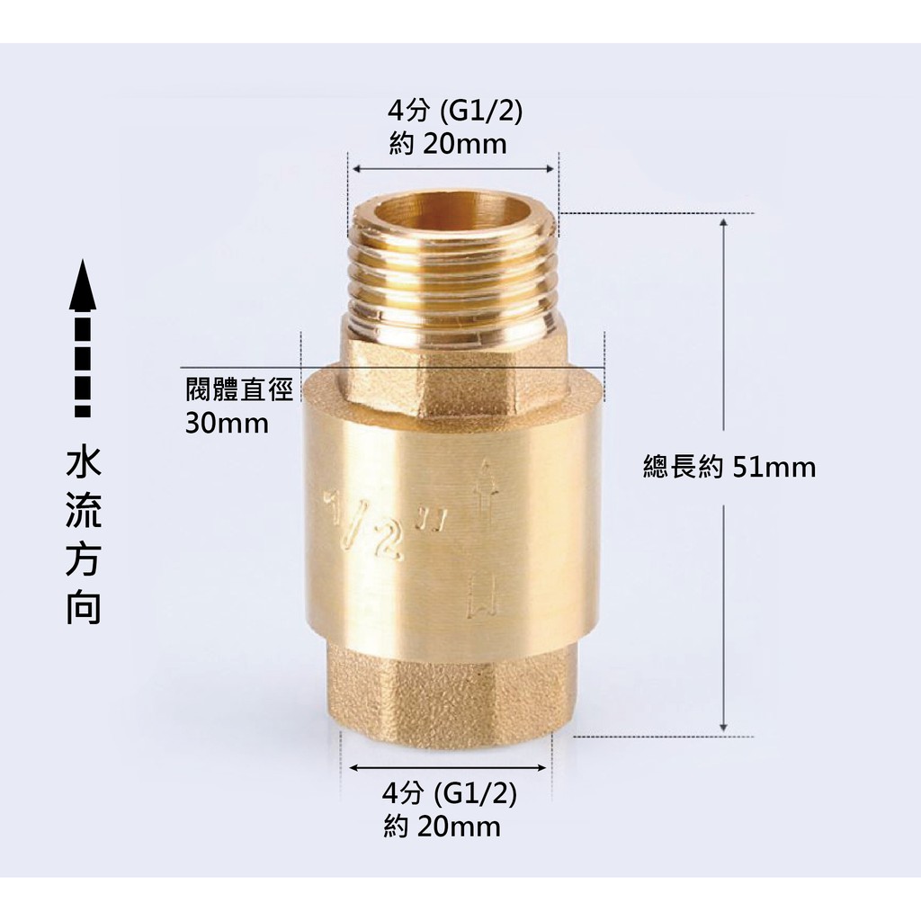 4分逆止閥無聲止回閥止逆閥單向進水防回流 防倒流 四分逆止閥全銅大流量4分內牙流向外牙(內進外出)