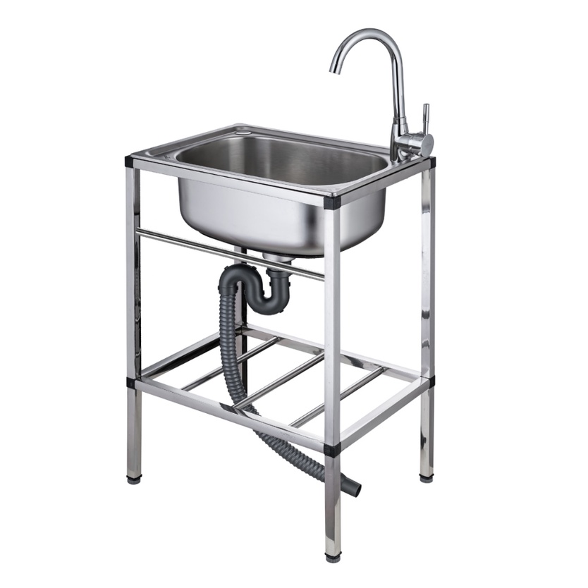 不鏽鋼水槽洗菜盆水池單槽洗碗槽加厚帶支架水槽檯面