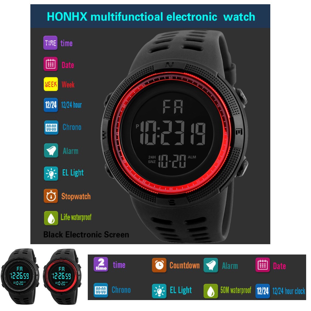 24小時內出貨💕電子錶💕電子發票 運動電子表 HONHX錶 生日 禮物 電子錶 黑色 運動表 錶 表 運動手錶 手表