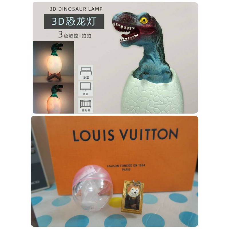 3D恐龍小夜燈+柴犬扭蛋(Qualia扭蛋-頭卡住了)