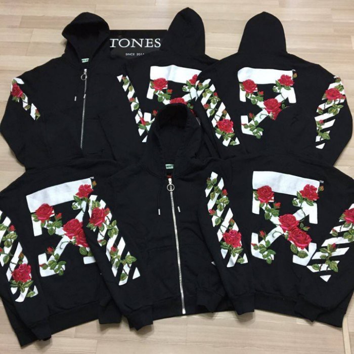 【TONES.】 OFF-WHITE FW16 ROSE 玫瑰刺繡 連帽外套