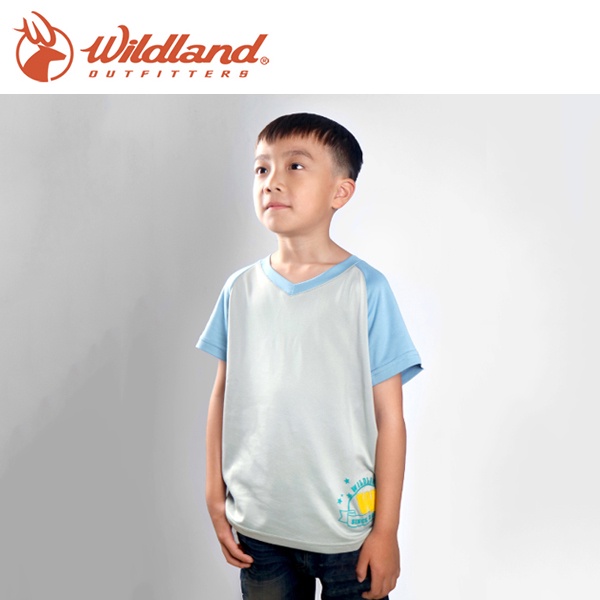 【Wildland 荒野 童椰碳印花排汗衣 灰】71672-90/兒童短袖/排汗衣/悠遊山水