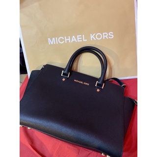 MICHAEL KORS 經典SELMA 金字 防刮牛皮手提/斜背兩用包