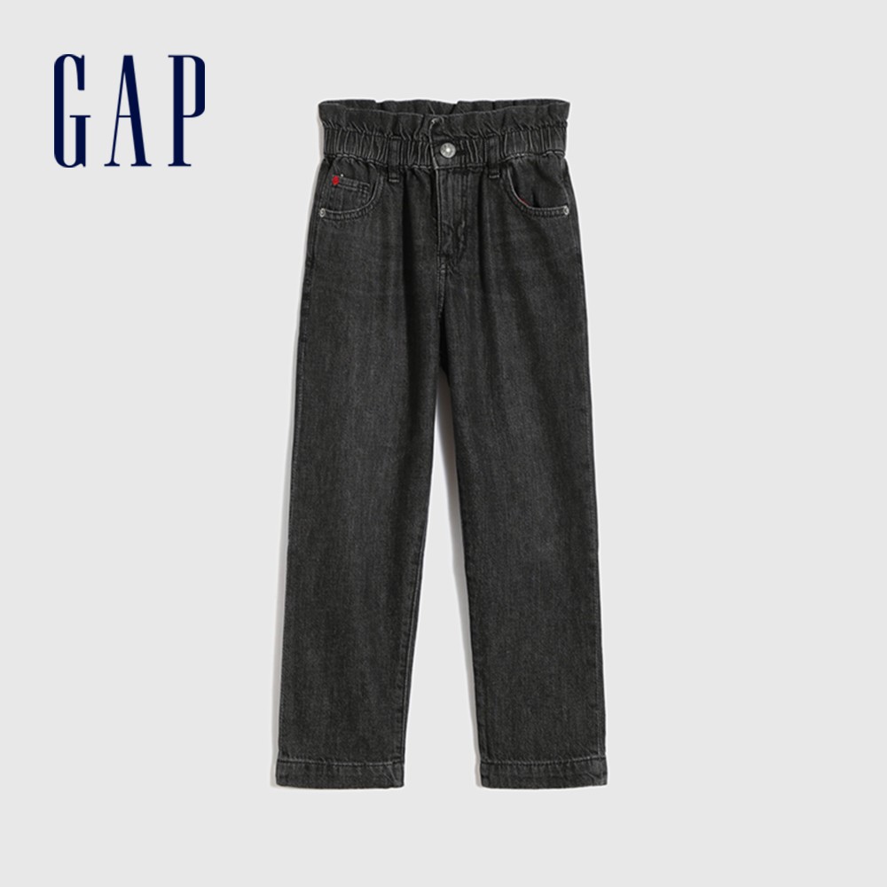 Gap 女童裝 高腰直筒型牛仔褲-水洗黑(669733)
