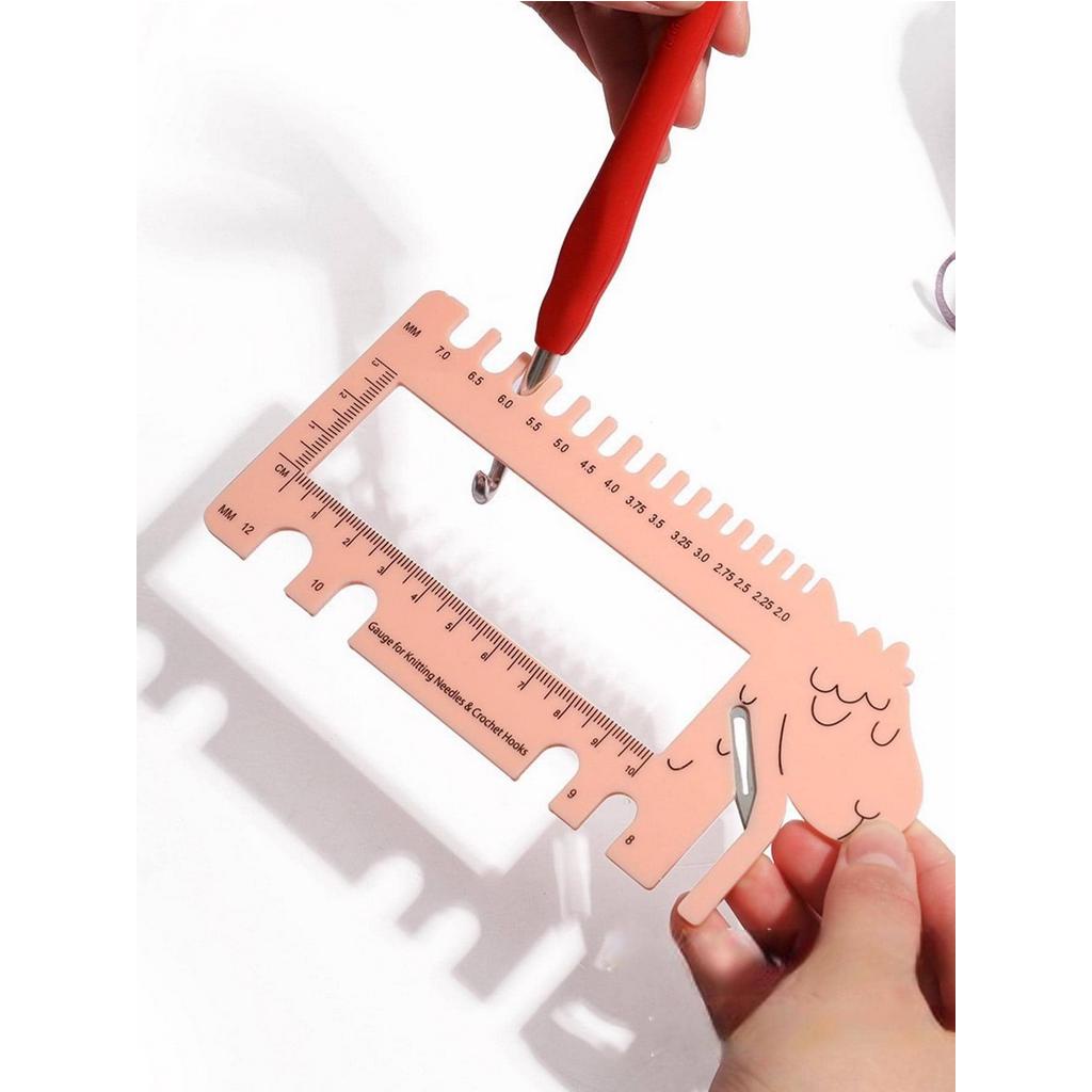 1個粉色ABS塑膠鉤針編織專用尺編織工具尺規，便攜式羊鉤針編織塑膠秤工具，毛衣線針