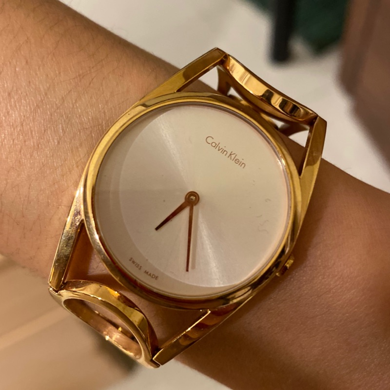 正品 Ck手錶 ck手鍊錶 Calvin Klein 手錶 金色手錶 珠寶釦手錶 二手 盒裝完整 九成新 手環錶