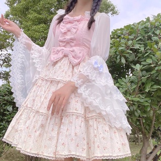 預購*lolita 蘿莉塔蕾絲雪紡姬袖喇叭袖長袖襯衫 小清新 華麗 宮廷風 軟妹 甜美 少女 白色 內搭 上衣