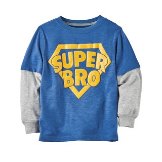 ╭♥︎喬喬屋♥︎╯carter's現貨在臺 童裝 假兩件式Super Bro印花長袖上衣 2T