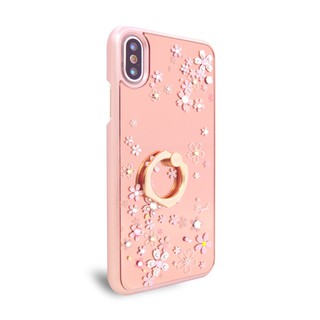 apbs iPhone Xs / iPhone X 5.8吋施華彩鑽鏡面指環扣手機殼-浪漫櫻