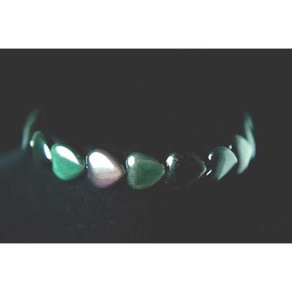 [Disk水晶]天然彩虹黑曜石心形珠手鍊AH-1018(12mmx17顆手圍16-17公分)[彩虹眼]