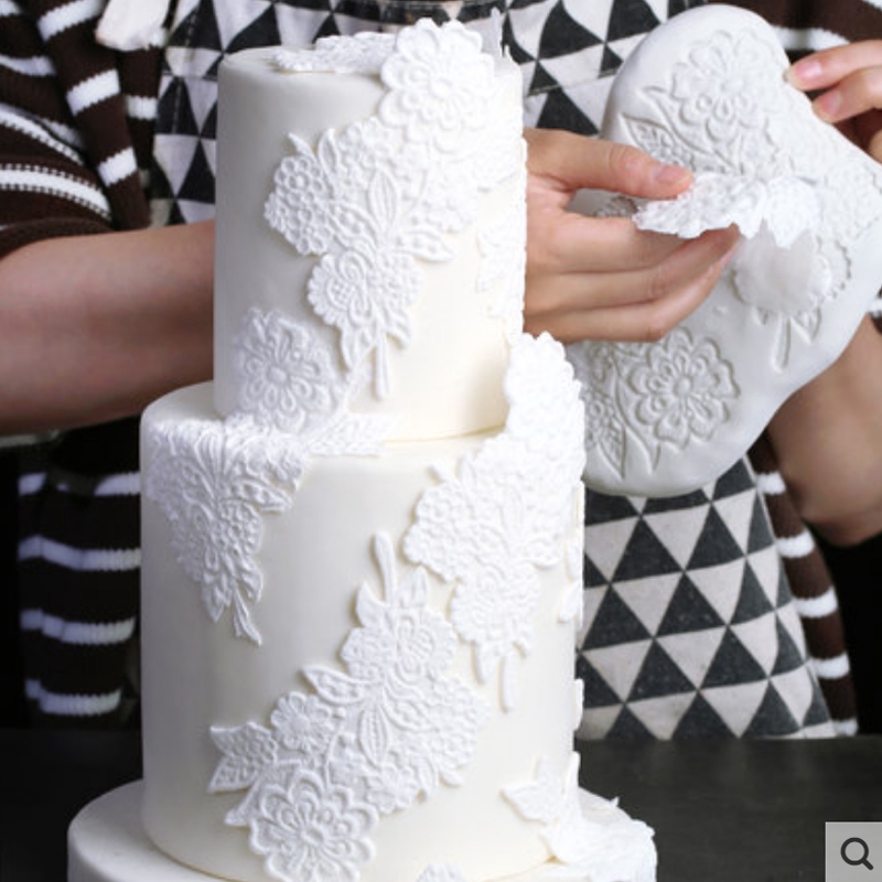 蕾絲邊框裝飾花模矽膠模具軟糖蛋糕裝飾工具 Gumpaste Sugarcraft 巧克力形式烤盤