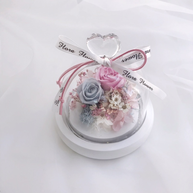 Floraflower永生花愛心夜燈-藍粉〖精美禮物〗玫瑰花 乾燥花 永生花夜燈 生日 情人節 紀念日 畢業 實用禮物