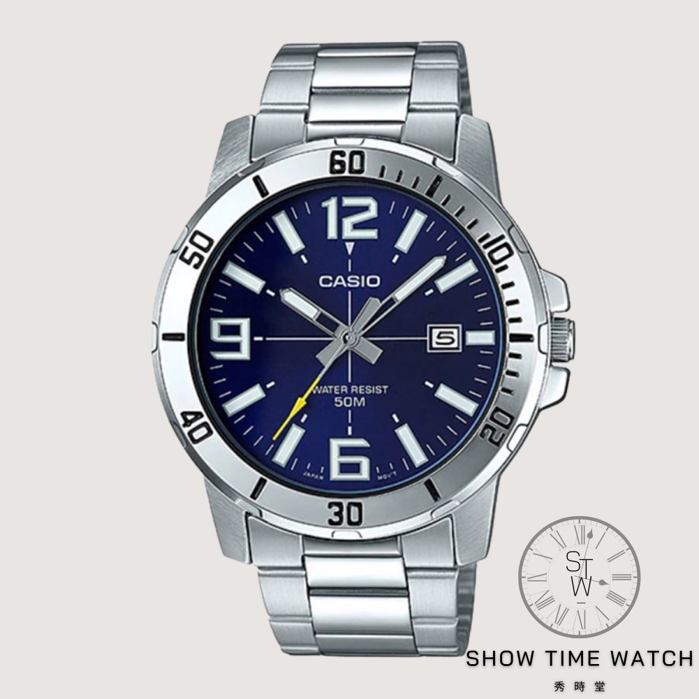 CASIO 卡西歐 潛水造型 休閒 工裝 不鏽鋼帶 三針腕錶 - 藍面銀殼 [ 秀時堂 ]