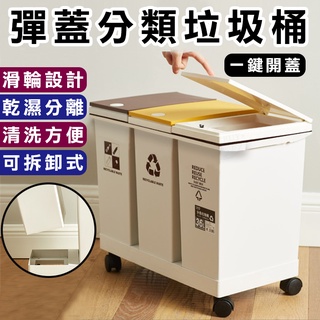 ✨臺灣現貨✨分類垃圾桶 廚房垃圾桶 大容量垃圾桶 移動式 分類垃圾筒 乾濕分離垃圾桶 回收垃圾桶 彈蓋垃圾桶 垃圾桶