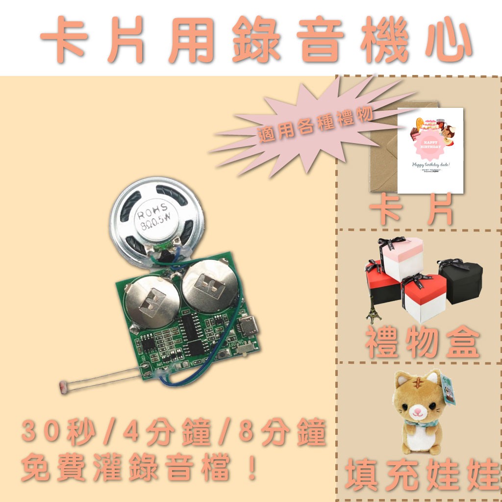 【台灣出貨】卡片 錄音卡片 生日卡片 錄音機心 錄音模組 生日卡片 生日 情人節 聖誕節 爆炸盒子 禮物