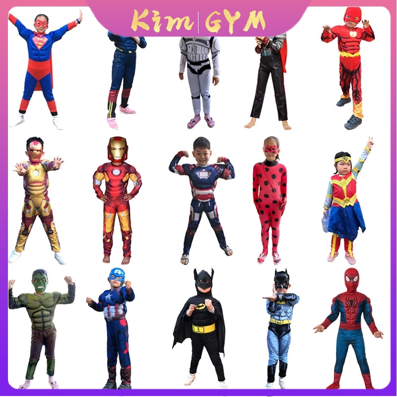 现货兒童Cosplay服裝 復仇者聯盟蜘蛛人服裝兒童表演服 印花肌肉超人衣服 萬聖節美國隊長舞台服 鋼鐵人角色扮演