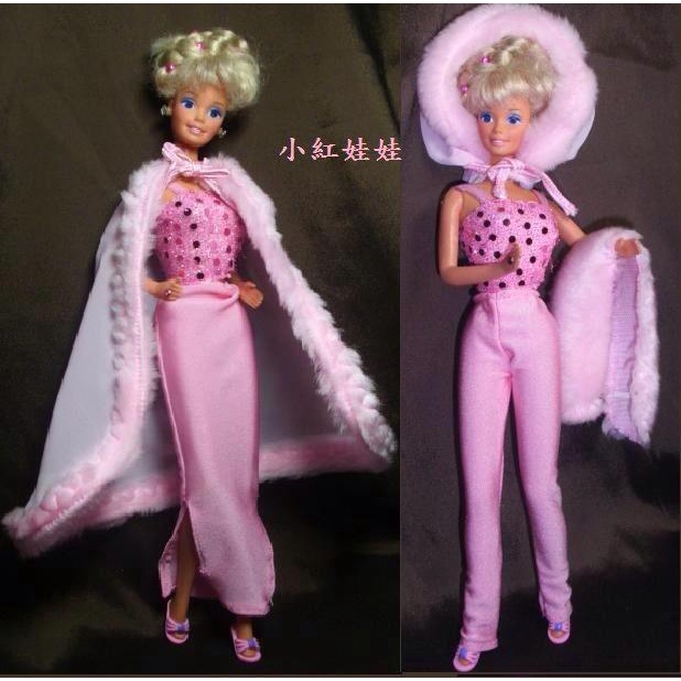 小紅瓦屋,早期芭比娃娃可穿的粉紅芭比套裝禮服單配件下標處(老芭比衣服魔術穿搭)