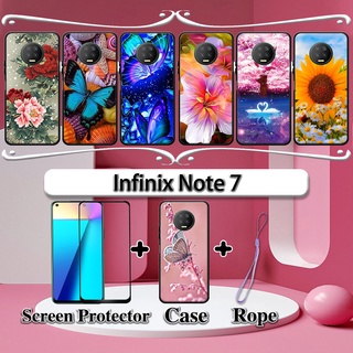 2 合 1 Infinix Note 7 手機殼帶鋼化玻璃曲面陶瓷螢幕保護膜花
