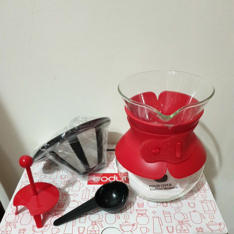 【丹麥BODUM】POUR OVER系列 手沖咖啡濾壺/0.5L+雙層玻璃杯80 CC兩入/禮盒裝 附環保提袋