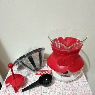 【丹麥BODUM】POUR OVER系列 手沖咖啡濾壺/0.5L+雙層玻璃杯80 CC兩入/禮盒裝 附環保提袋