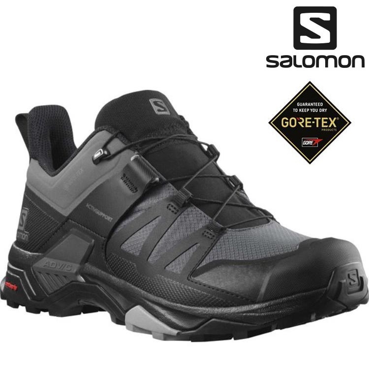 Salomon X Ultra 4 Wide 男款低筒寬楦Gore-tex防水登山鞋 L41289200磁灰/黑/石碑灰
