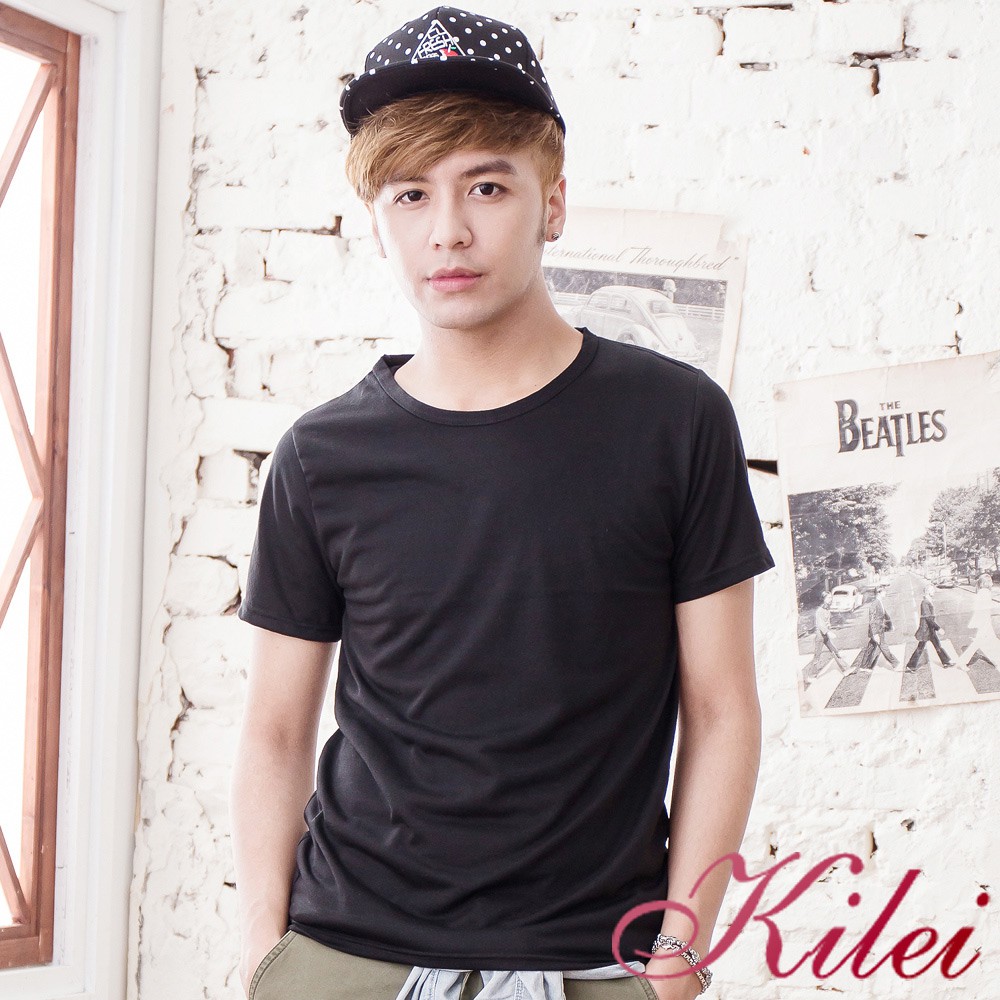 【Kilei】休閒圓領素面棉質T恤XA1582(品味黑)賠售特價