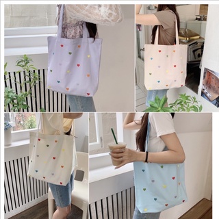 刺繡小愛心帆布包 質感 多色 小心心 百搭肩揹包側揹包 大容量 斜揹包 可愛 厚帆布ins手提包 磁扣閉合 附拉鏈內袋