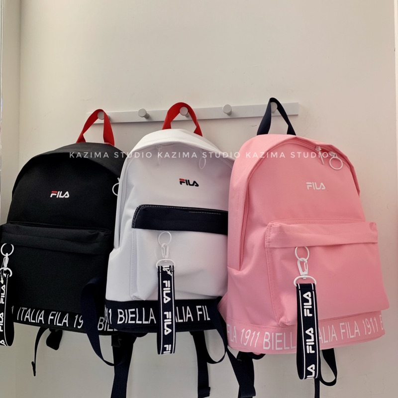 Kazima｜FILA Logo 串標 跑馬燈 背包 後背 後背包 包 書包 粉 粉色 黑 黑色 白 白色 粉紅 粉紅色