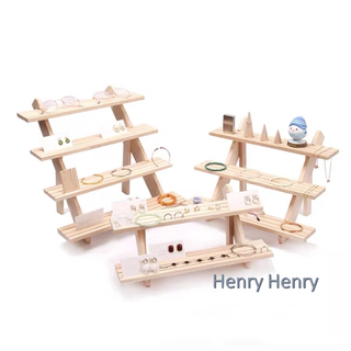 🎁HENRY百貨🎁實木階梯多用架 飾品擺設架 耳飾架 耳環架 擺攤 臺灣現貨 呈列架 展示架 盆栽 多功能 藝術品