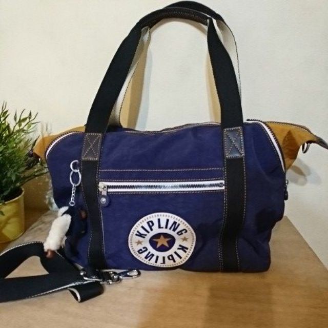 專櫃Kipling藍駝雙色大包/側背包/側背袋/行李袋