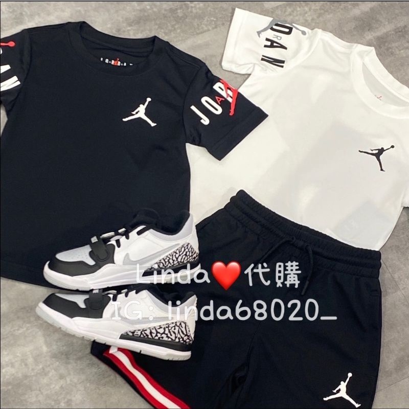 Linda❤️代購 Nike air Jordan 喬登 黑色 白色 童裝 排汗 運動 短袖 短T 短袖 上衣