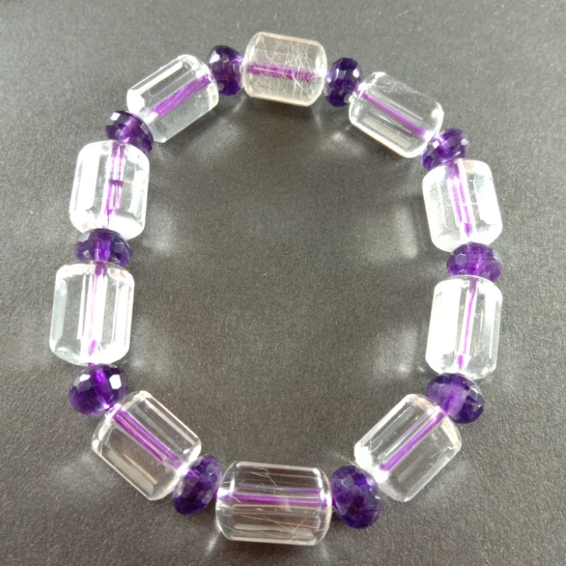 【寶鼎水晶】天然白髮晶&amp;紫水晶切面手鍊丨頂級晶料丨晶體通透丨優雅時尚