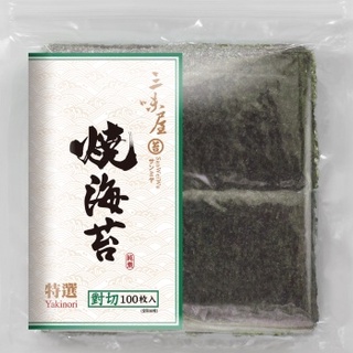 【三味屋】全形燒海苔「對切」100枚入 ｜壽司海苔 特選 飯捲 海苔片 無調味燒海苔 營業用 湯用料理 料理