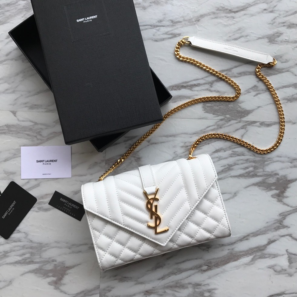 專櫃品質ysl 新款真皮球紋小信封包實拍saint Laurent聖羅蘭白色v紋羊皮金鏈條包真皮牛皮女生包包 蝦皮購物