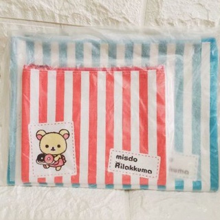 日本拉拉熊限定 misdo Rilakkuma懶熊藍色條紋收納包 懶妹紅白條紋收納包 懶懶熊大小收納袋