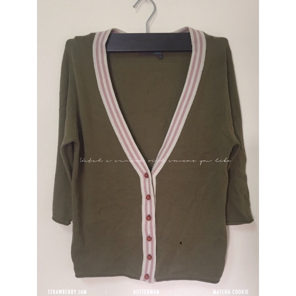 GOZO 綠色 白底紅色 條紋 針織外套 長袖 小外套 毛料 學院風 專櫃
