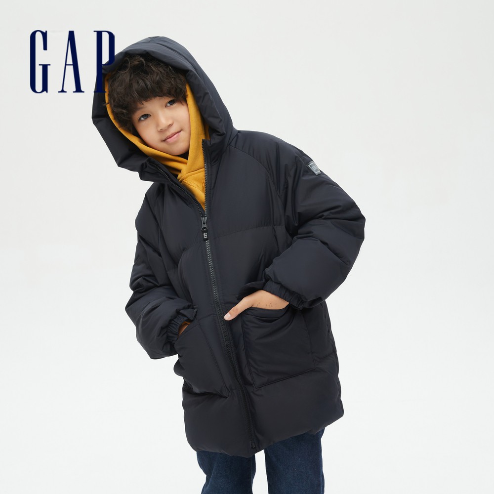 Gap 兒童裝 連帽羽絨外套-黑色(707734)