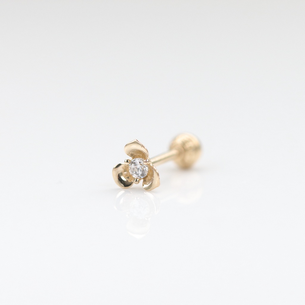 14K Flower CZ Piercing 花鑽鎖珠耳環 (單個) K金 耳環